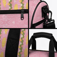 Hawaii Shell Tiare Anthurium Heliconia Lei Duffle Bag With Tapa Pattern Baby Pink LT05 - Polynesian Pride