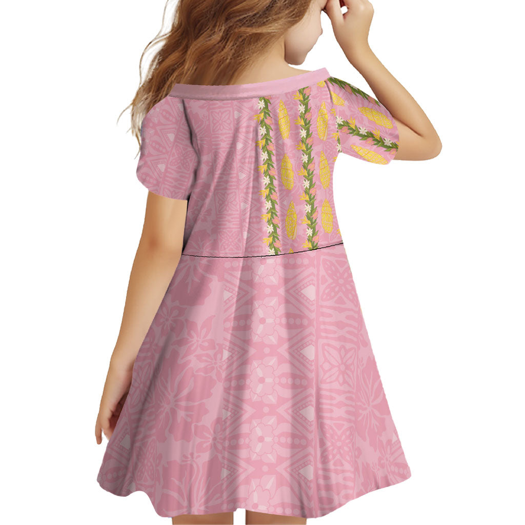 Hawaii Shell Tiare Anthurium Heliconia Lei Family Matching Off The Shoulder Long Sleeve Dress and Hawaiian Shirt With Tapa Pattern Baby Pink LT05 - Polynesian Pride