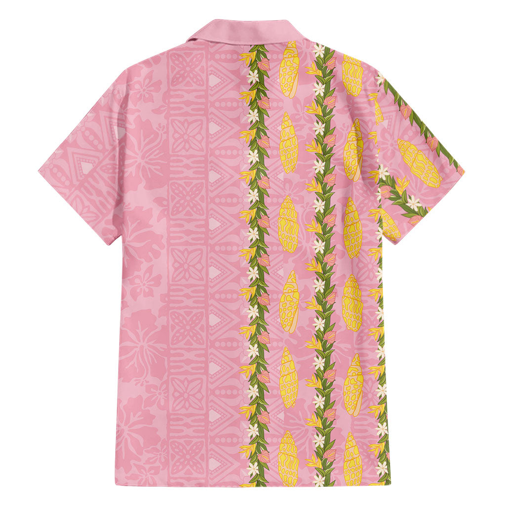 Hawaii Shell Tiare Anthurium Heliconia Lei Family Matching Off Shoulder Maxi Dress and Hawaiian Shirt With Tapa Pattern Baby Pink
