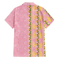Hawaii Shell Tiare Anthurium Heliconia Lei Family Matching Puletasi and Hawaiian Shirt With Tapa Pattern Baby Pink