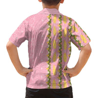 Hawaii Shell Tiare Anthurium Heliconia Lei Family Matching Summer Maxi Dress and Hawaiian Shirt With Tapa Pattern Baby Pink