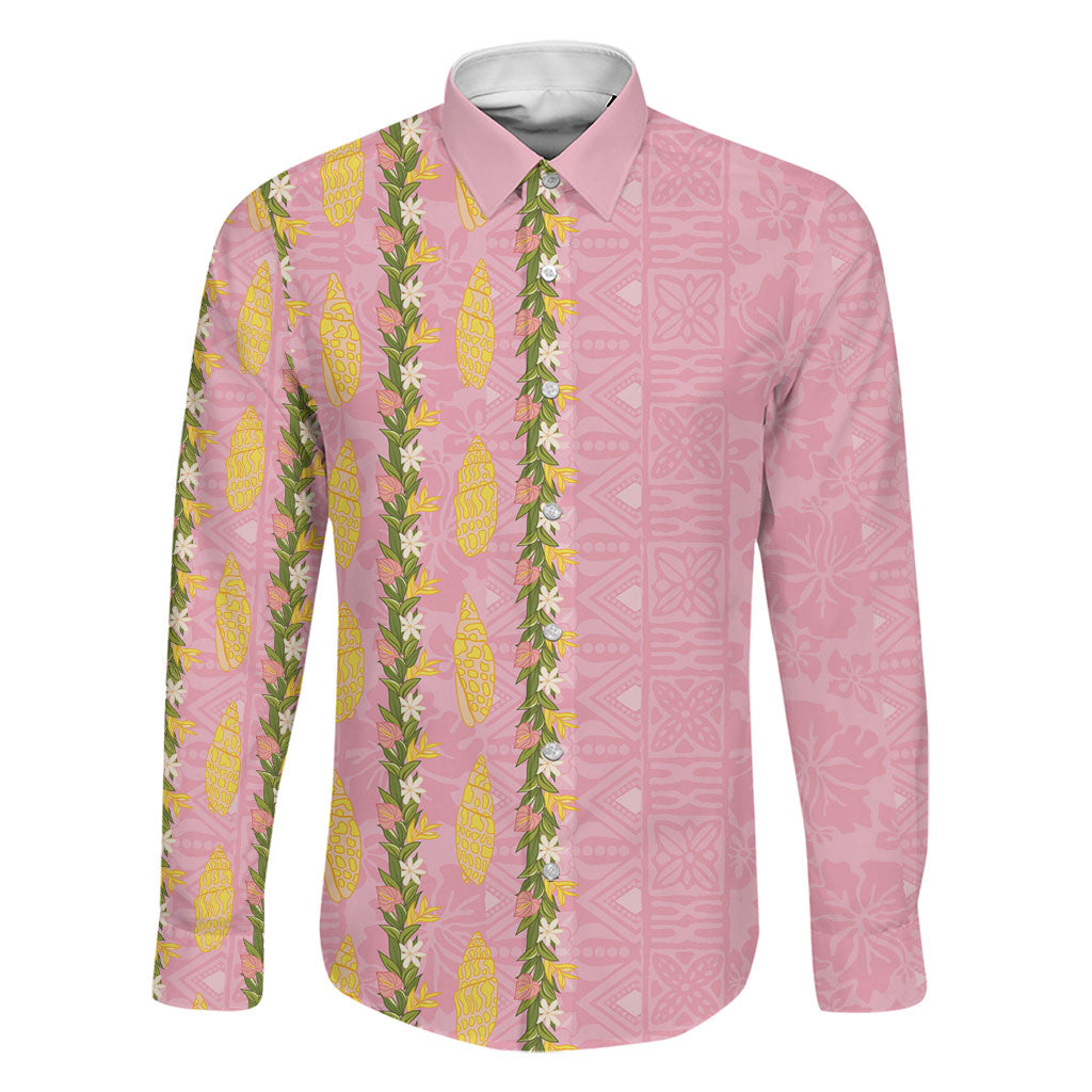 Hawaii Shell Tiare Anthurium Heliconia Lei Family Matching Summer Maxi Dress and Hawaiian Shirt With Tapa Pattern Baby Pink