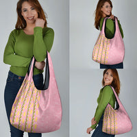 Hawaii Shell Tiare Anthurium Heliconia Lei Grocery Bag With Tapa Pattern Baby Pink