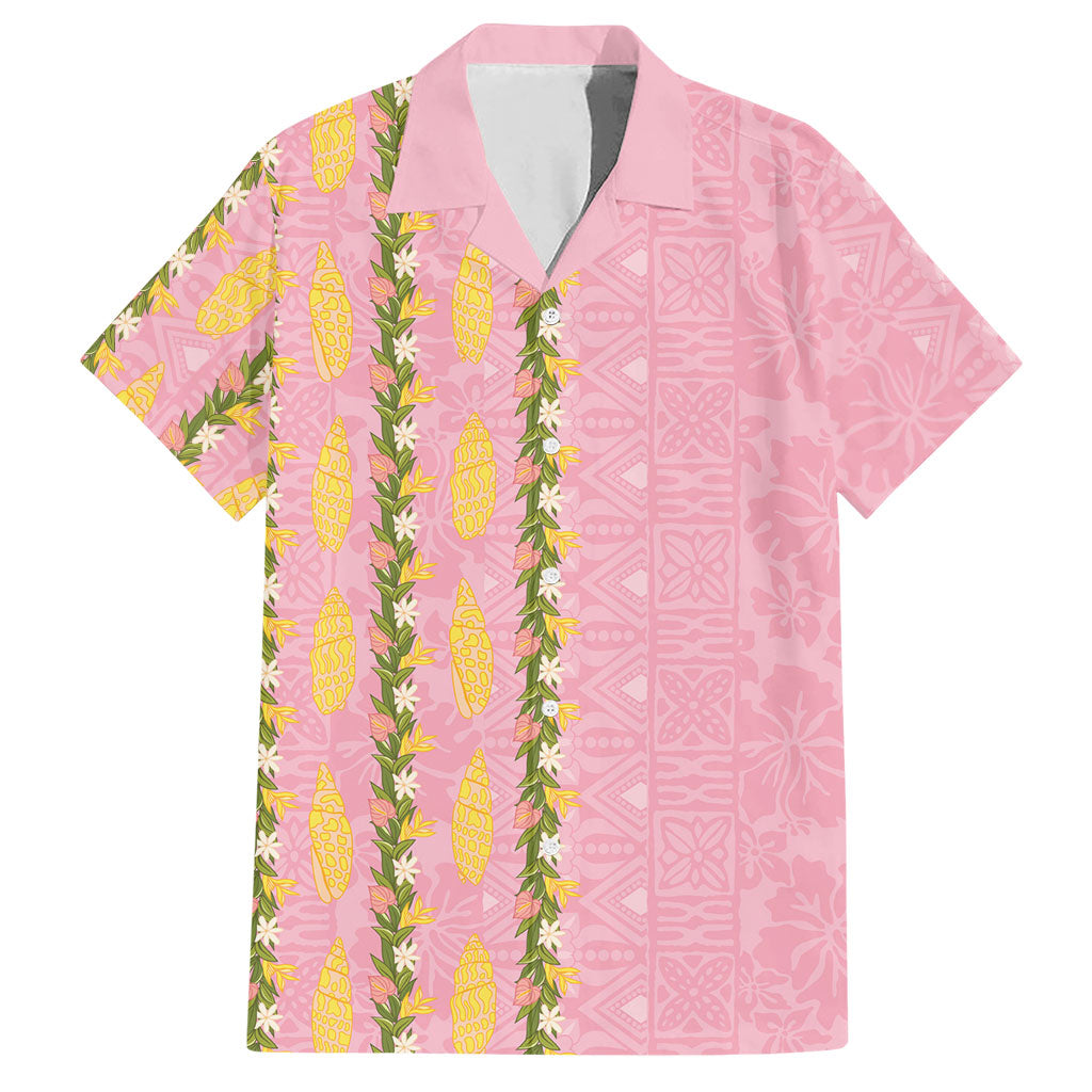 Hawaii Shell Tiare Anthurium Heliconia Lei Hawaiian Shirt With Tapa Pattern Baby Pink LT05 Pink - Polynesian Pride