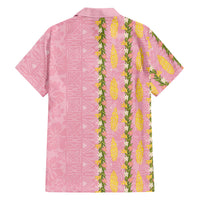 Hawaii Shell Tiare Anthurium Heliconia Lei Hawaiian Shirt With Tapa Pattern Baby Pink