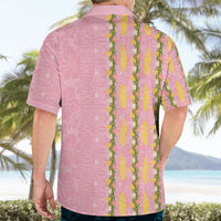 Hawaii Shell Tiare Anthurium Heliconia Lei Hawaiian Shirt With Tapa Pattern Baby Pink