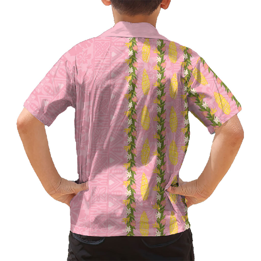 Hawaii Shell Tiare Anthurium Heliconia Lei Hawaiian Shirt With Tapa Pattern Baby Pink