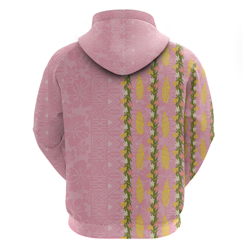 Hawaii Shell Tiare Anthurium Heliconia Lei Hoodie With Tapa Pattern Baby Pink