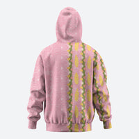 Hawaii Shell Tiare Anthurium Heliconia Lei Hoodie With Tapa Pattern Baby Pink