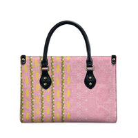 Hawaii Shell Tiare Anthurium Heliconia Lei Leather Bag With Tapa Pattern Baby Pink
