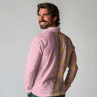 Hawaii Shell Tiare Anthurium Heliconia Lei Long Sleeve Polo Shirt With Tapa Pattern Baby Pink