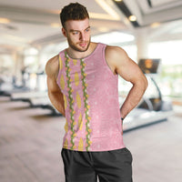 Hawaii Shell Tiare Anthurium Heliconia Lei Men Tank Top With Tapa Pattern Baby Pink