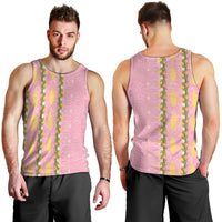 Hawaii Shell Tiare Anthurium Heliconia Lei Men Tank Top With Tapa Pattern Baby Pink