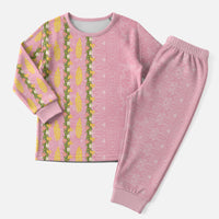 Hawaii Shell Tiare Anthurium Heliconia Lei Christmas Pajama Set With Tapa Pattern Baby Pink LT05 Men Pink - Polynesian Pride