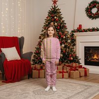 Hawaii Shell Tiare Anthurium Heliconia Lei Christmas Pajama Set With Tapa Pattern Baby Pink LT05 Kid Pink - Polynesian Pride