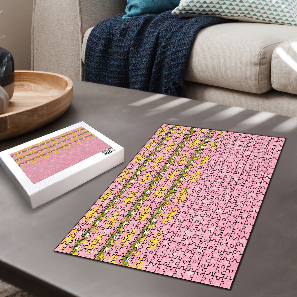 Hawaii Shell Tiare Anthurium Heliconia Lei Puzzle With Tapa Pattern Baby Pink