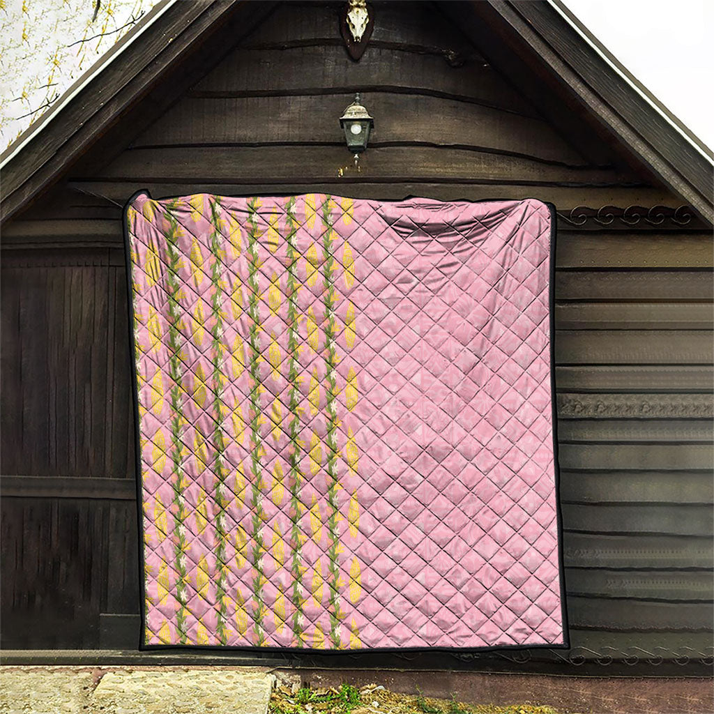 Hawaii Shell Tiare Anthurium Heliconia Lei Quilt With Tapa Pattern Baby Pink