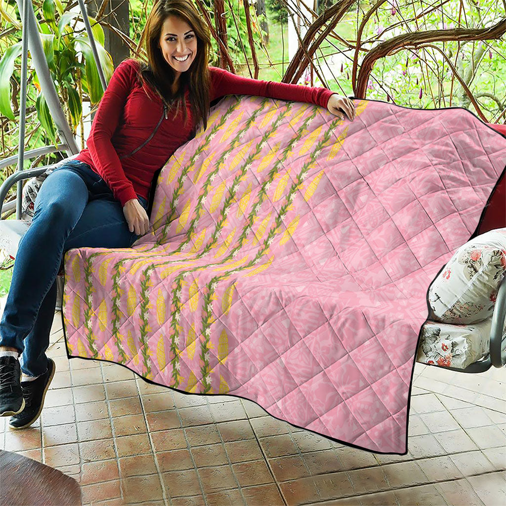 Hawaii Shell Tiare Anthurium Heliconia Lei Quilt With Tapa Pattern Baby Pink