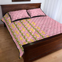 Hawaii Shell Tiare Anthurium Heliconia Lei Quilt Bed Set With Tapa Pattern Baby Pink