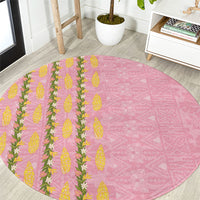 Hawaii Shell Tiare Anthurium Heliconia Lei Round Carpet With Tapa Pattern Baby Pink