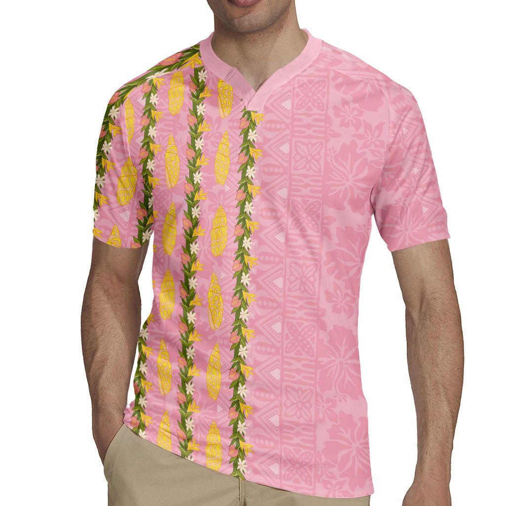 Hawaii Shell Tiare Anthurium Heliconia Lei Rugby Jersey With Tapa Pattern Baby Pink