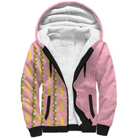 Hawaii Shell Tiare Anthurium Heliconia Lei Sherpa Hoodie With Tapa Pattern Baby Pink