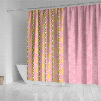 Hawaii Shell Tiare Anthurium Heliconia Lei Shower Curtain With Tapa Pattern Baby Pink