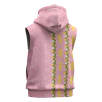 Hawaii Shell Tiare Anthurium Heliconia Lei Sleeveless Hoodie With Tapa Pattern Baby Pink