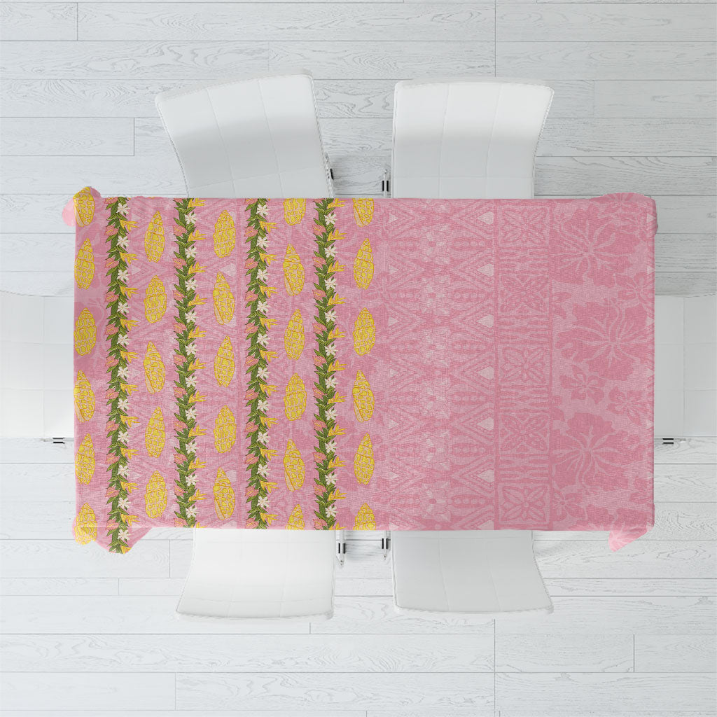 Hawaii Shell Tiare Anthurium Heliconia Lei Tablecloth With Tapa Pattern Baby Pink LT05 Pink - Polynesian Pride