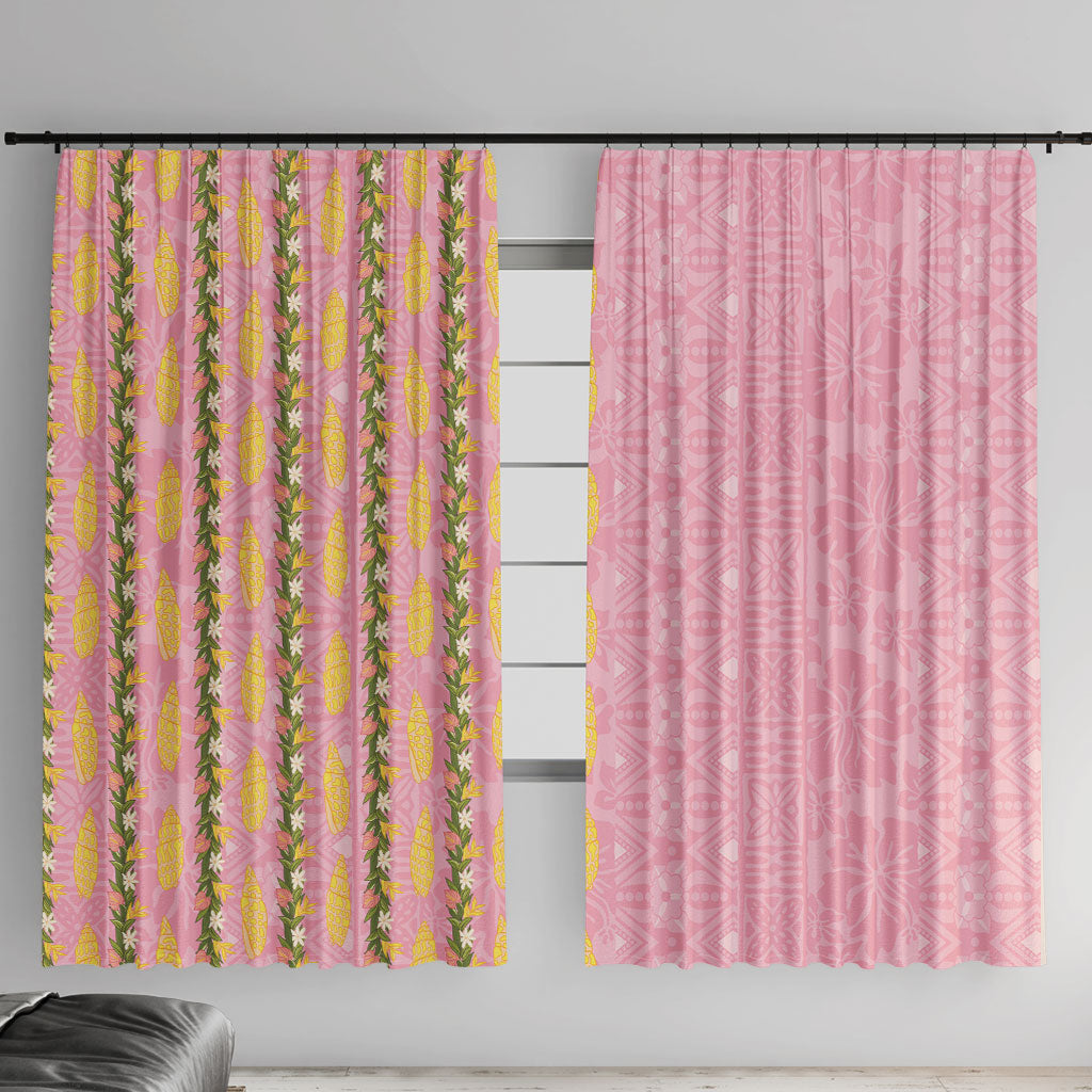 Hawaii Shell Tiare Anthurium Heliconia Lei Window Curtain With Tapa Pattern Baby Pink
