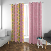Hawaii Shell Tiare Anthurium Heliconia Lei Window Curtain With Tapa Pattern Baby Pink