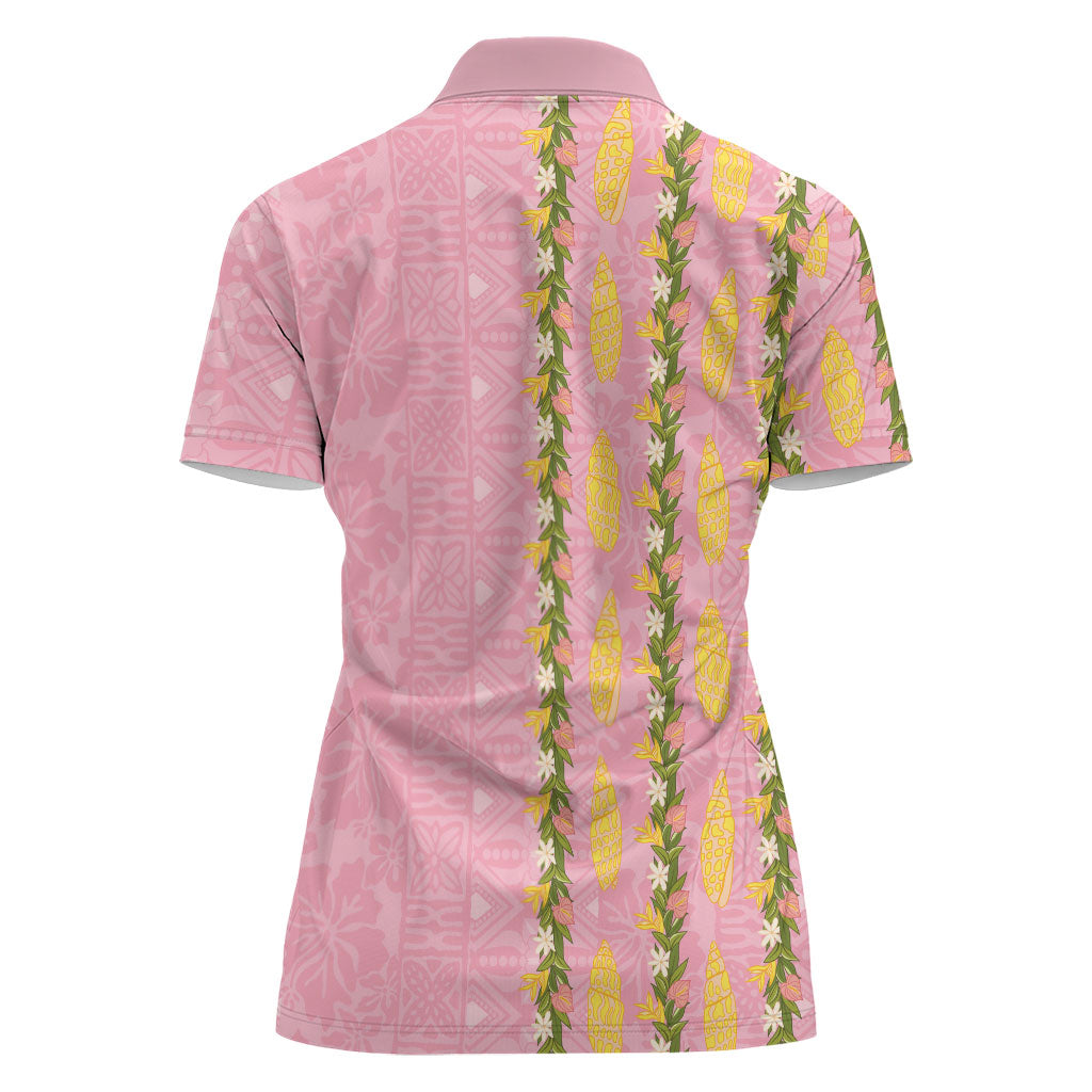 Hawaii Shell Tiare Anthurium Heliconia Lei Women Polo Shirt With Tapa Pattern Baby Pink