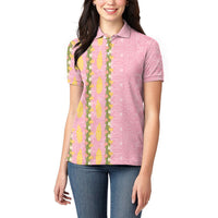 Hawaii Shell Tiare Anthurium Heliconia Lei Women Polo Shirt With Tapa Pattern Baby Pink