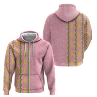 Hawaii Shell Tiare Anthurium Heliconia Lei Zip Hoodie With Tapa Pattern Baby Pink