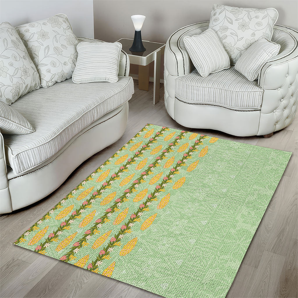 Hawaii Shell Tiare Anthurium Heliconia Lei Area Rug With Tapa Pattern Baby Green