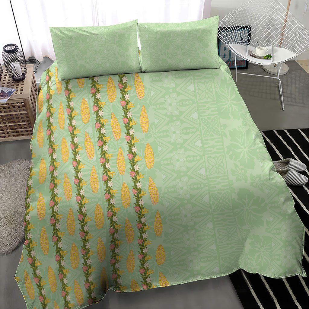 Hawaii Shell Tiare Anthurium Heliconia Lei Bedding Set With Tapa Pattern Baby Green