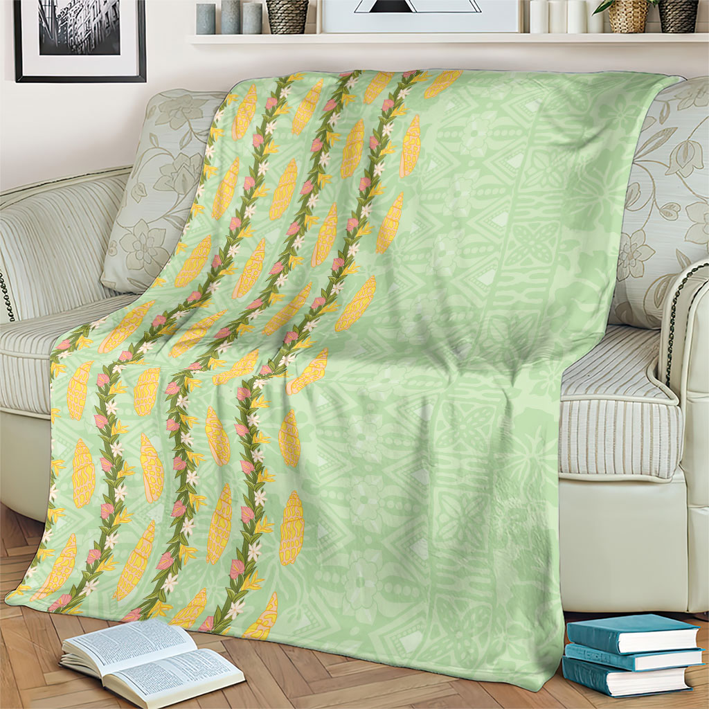 Hawaii Shell Tiare Anthurium Heliconia Lei Blanket With Tapa Pattern Baby Green