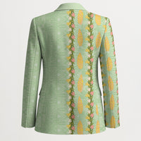 Hawaii Shell Tiare Anthurium Heliconia Lei Blazer With Tapa Pattern Baby Green