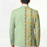 Hawaii Shell Tiare Anthurium Heliconia Lei Blazer With Tapa Pattern Baby Green