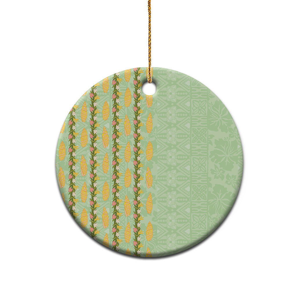 Hawaii Shell Tiare Anthurium Heliconia Lei Ceramic Ornament With Tapa Pattern Baby Green LT05 - Polynesian Pride