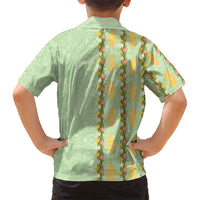 Hawaii Shell Tiare Anthurium Heliconia Lei Family Matching Long Sleeve Bodycon Dress and Hawaiian Shirt With Tapa Pattern Baby Green LT05 - Polynesian Pride