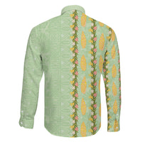 Hawaii Shell Tiare Anthurium Heliconia Lei Family Matching Off The Shoulder Long Sleeve Dress and Hawaiian Shirt With Tapa Pattern Baby Green LT05 - Polynesian Pride