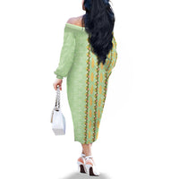 Hawaii Shell Tiare Anthurium Heliconia Lei Family Matching Off The Shoulder Long Sleeve Dress and Hawaiian Shirt With Tapa Pattern Baby Green LT05 - Polynesian Pride