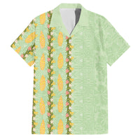 Hawaii Shell Tiare Anthurium Heliconia Lei Family Matching Off Shoulder Maxi Dress and Hawaiian Shirt With Tapa Pattern Baby Green