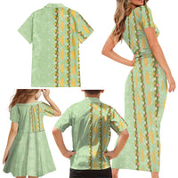 Hawaii Shell Tiare Anthurium Heliconia Lei Family Matching Short Sleeve Bodycon Dress and Hawaiian Shirt With Tapa Pattern Baby Green LT05 - Polynesian Pride