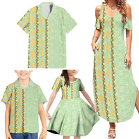 Hawaii Shell Tiare Anthurium Heliconia Lei Family Matching Summer Maxi Dress and Hawaiian Shirt With Tapa Pattern Baby Green