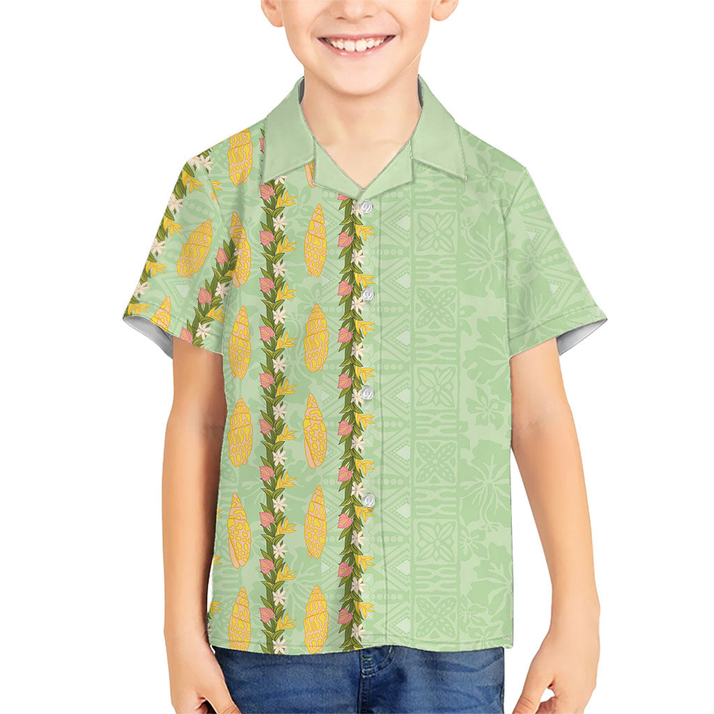 Hawaii Shell Tiare Anthurium Heliconia Lei Family Matching Tank Maxi Dress and Hawaiian Shirt With Tapa Pattern Baby Green
