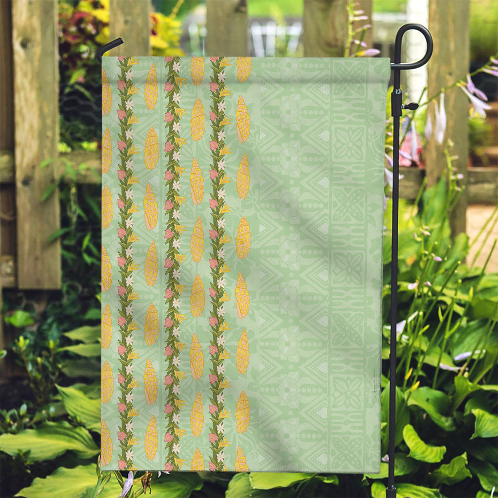 Hawaii Shell Tiare Anthurium Heliconia Lei Garden Flag With Tapa Pattern Baby Green