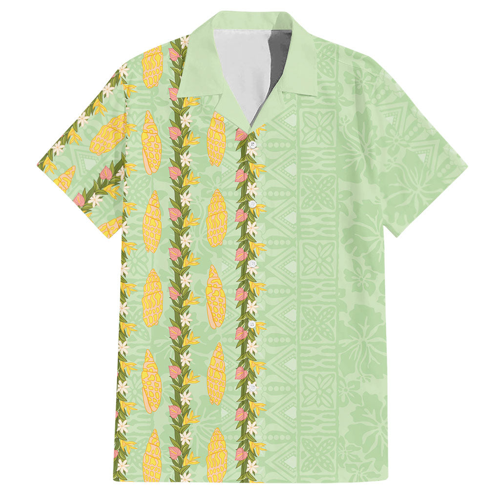 Hawaii Shell Tiare Anthurium Heliconia Lei Hawaiian Shirt With Tapa Pattern Baby Green LT05 Green - Polynesian Pride