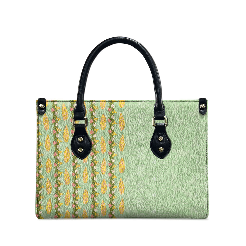 Hawaii Shell Tiare Anthurium Heliconia Lei Leather Bag With Tapa Pattern Baby Green